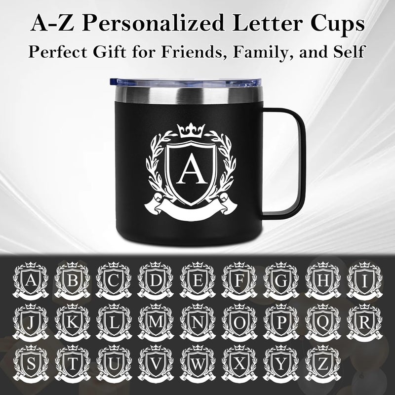 MNZZ Personalized 14 Oz Monogrammed Insulated Coffee Mug with Lid Travel Large Cup Men Guy Male Gifts Ideal Best Friend Close Friendship Happy Birthday Stuff Big Brother Ever Christmas Alphabet Present,G - Image 2
